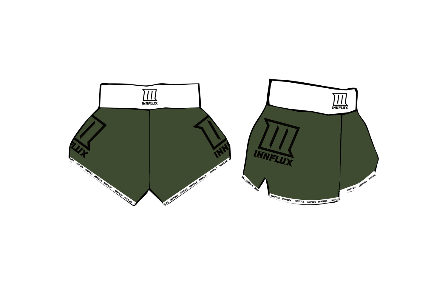 Thai boxing Moss green block shirt/shorts combo