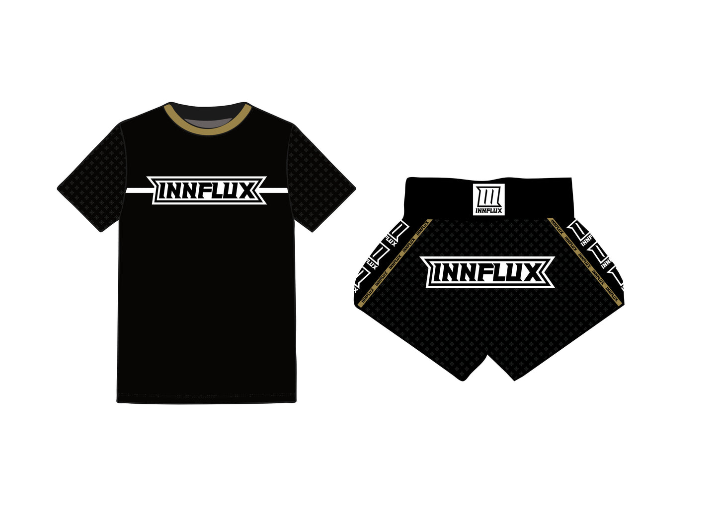 Thai shorts and t shirt combo Black/Gold