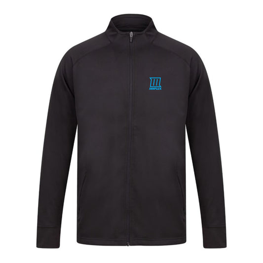 black track suit tops blue logo track jackets men's black track tops athletic wear jackets stylish sports jackets  "Black track suit top with blue logo" "Men's black track jacket with blue logo" "Sporty black track suit top with blue logo design"